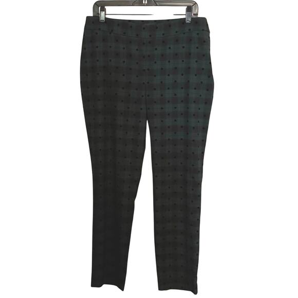 Talbots Size 12 Slim Ankle Pants Green Black Plaid Polka Dots Office Career Wool - Picture 1 of 5